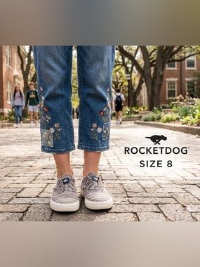 Rocketdog Women's Slip On Sneakers Sz 8 Multi Stripe No Tie Raw Edge Preowned